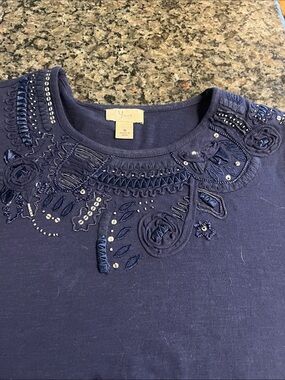 Yvos Y2K Navy Embroidered Scoop Neck Women’s Top M